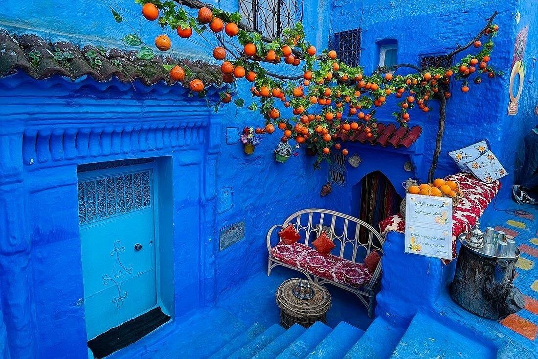 Blue painted alleyways of the mountain town Chefchaouen